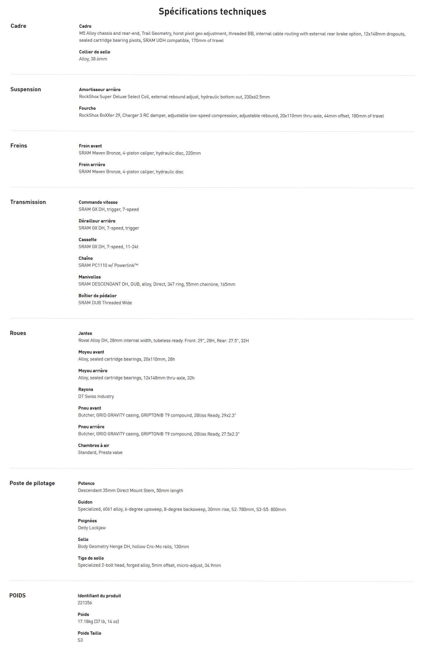 Fiche technique du vélo Status 2 170 DH année 2025